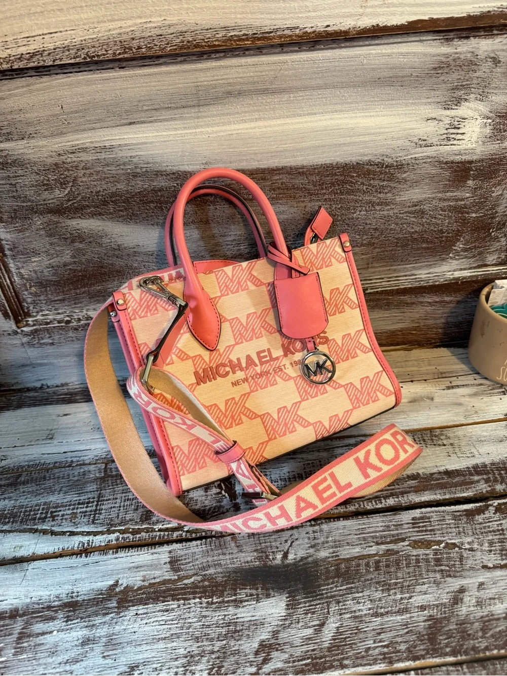 Michael Kors Mirella Small Logo Jacquard Crossbody Bag in Pink